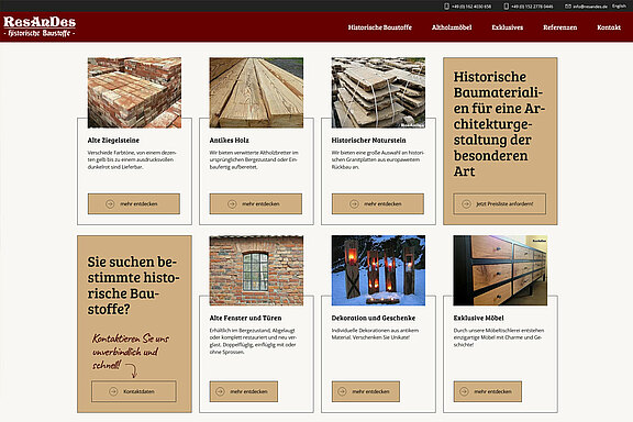 Screenshot der Webseite Resandes - hisorische Baustoffe