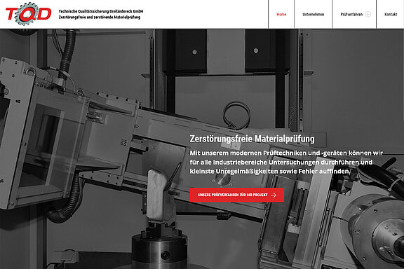 Webauftritt des Werkstoffprüfunternehmens TQD aus Zittau