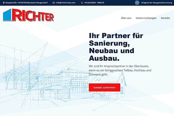 Screenshot der Webseite des Bau- und Zimmereibetrieb Richter aus Ebersbach