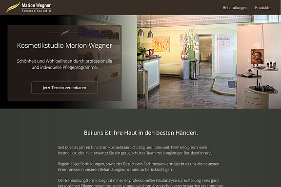 Screenshot des Webauftrittes der Kosmetikerin Marion Wegner aus Berlin