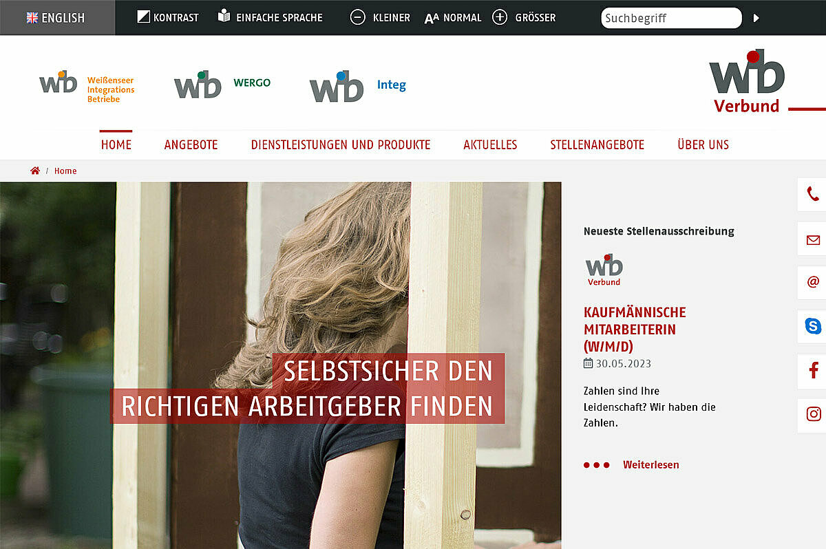 Screenshot des Webauftrittes vom WIB-Verbund aus Berlin