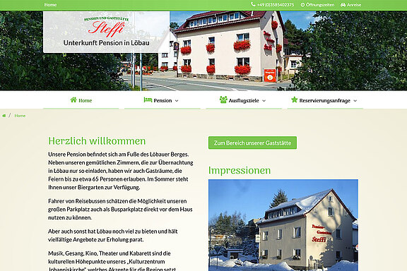 Screenshot der Website der Pension Steffi in Löbau