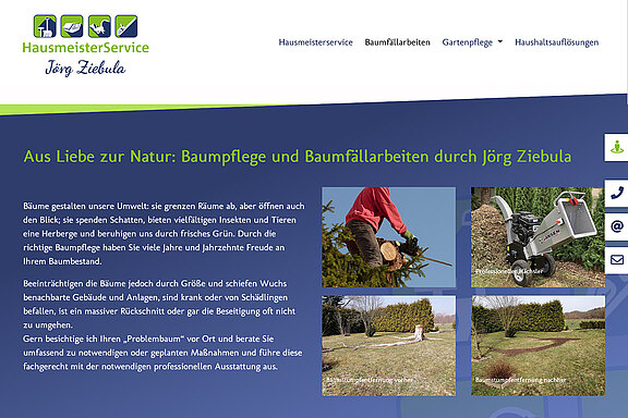 Screenshot des Webauftrittes des Hausmeisterservice Ziebula aus Bertsdorf-Hörnitz