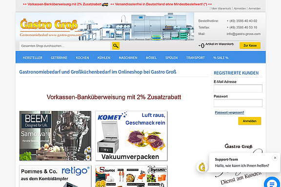 Screenshot des Onlineshops Gastro Groß aus Kottmar