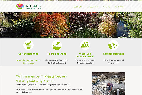 Screenshot der Website des Gartenbauunternehmens Kremin aus Ludwigsau