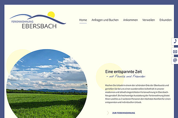 Screenshot der Website zu Ferienwohnungen in Ebersbach-Neugersdorf