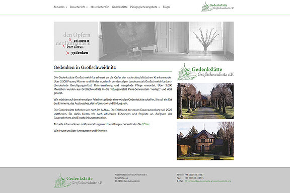Screenshot der Website der Gedenkstätte Großschweidnitz