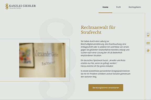 Screenshot der Website Kanzlei Giehler - Rechtsanwalt für Strafrecht