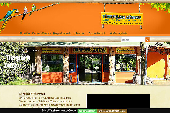 Screenshot des Webauftrittes des Zittauer Tierparks