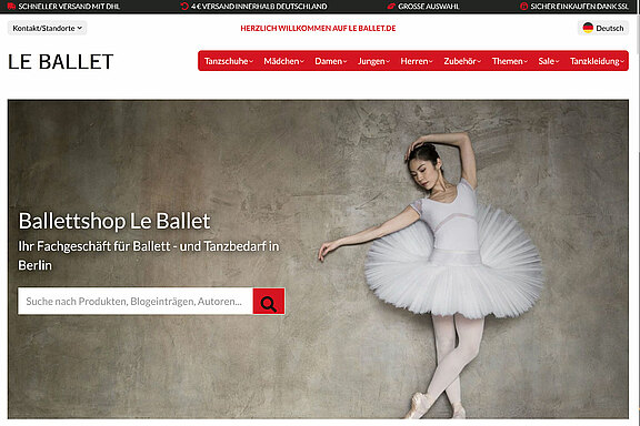 Screenshot des Websops für Balettzubehör LeBallet aus Berlin