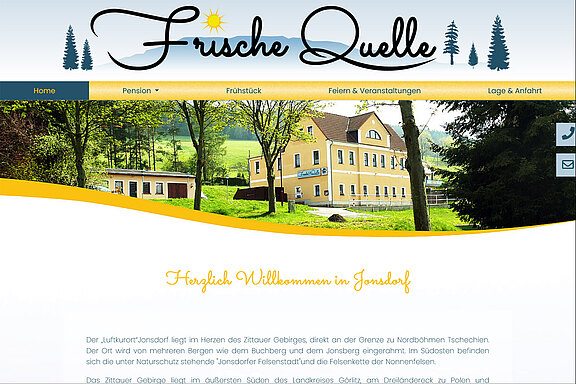 Screenshot der Website der Pension Frische-Quelle in Jonsdorf